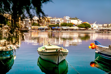 Fototapeta na wymiar Freshwater lake in Agios Nikolaos. Greece. Crete.