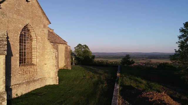 Aerial view of the church of Saint Martin de Laives in Chalon sur Sa&ocirc;ne, France, Burgundy. It is known as the light of South Burgundy. Beautiful weather, sunny sunrise in summer. 