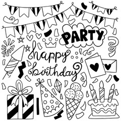 hand drawn party doodle happy birthday Ornaments background pattern Vector illustration