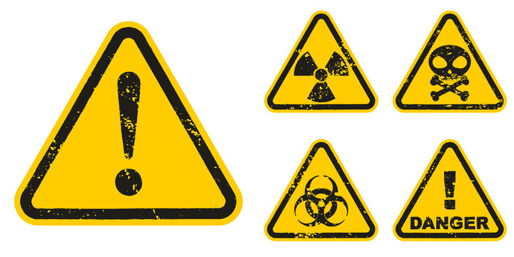 Set of grunge Danger signs isolated on white background. Vector illustration
