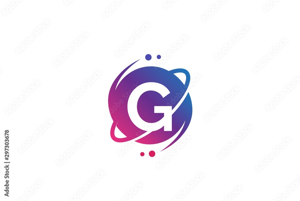 Aufkleber initial letter circle planet with orbit and dots gradient color logo template