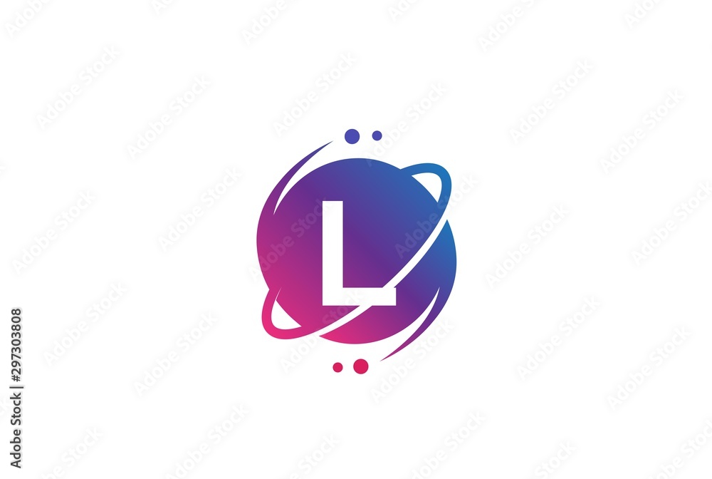 Wall mural initial letter circle planet with orbit and dots gradient color logo template