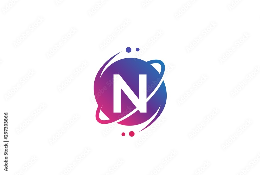 Poster initial letter circle planet with orbit and dots gradient color logo template