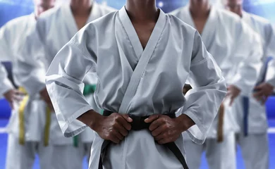 Zelfklevend Fotobehang Karate martial arts fighter in arena © fotokitas