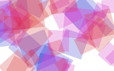 Multicolored translucent squares on white background. Red tones. 3D illustration