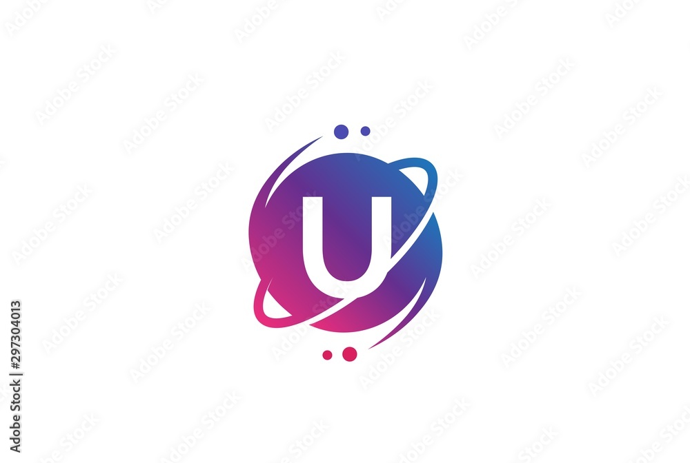 Aufkleber initial letter circle planet with orbit and dots gradient color logo template