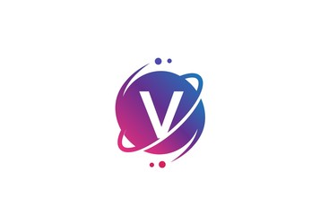Initial letter circle planet with orbit and dots gradient color logo template