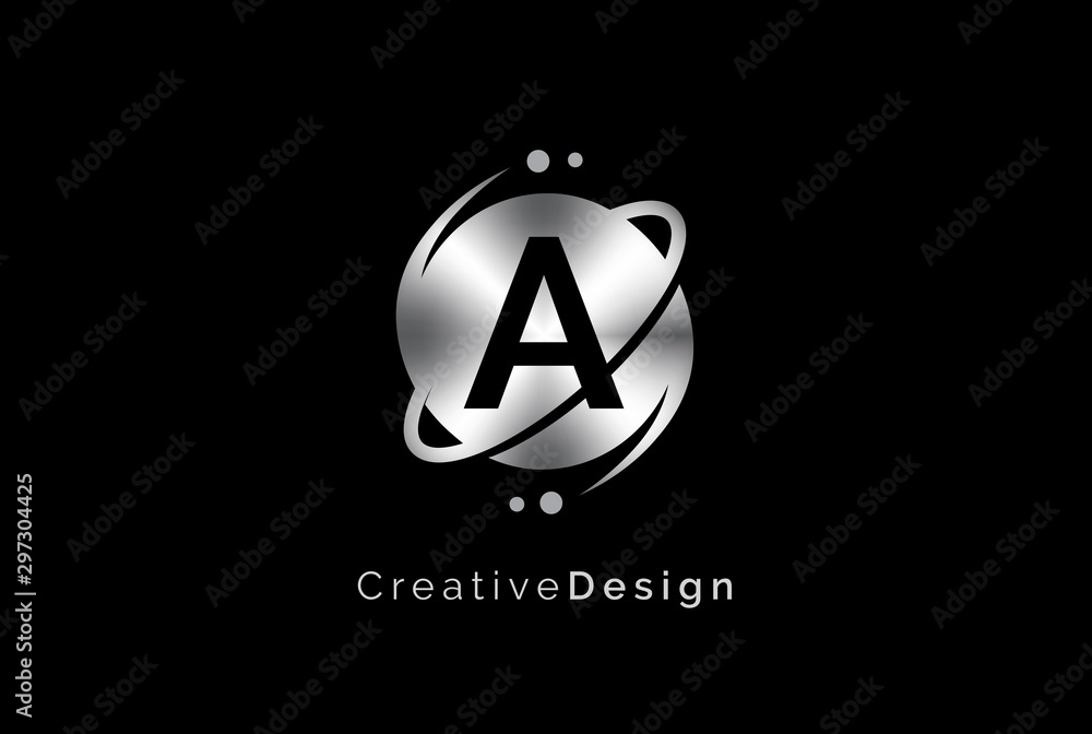 Canvas Prints minimalist initial logo with planet orbit with metal effect logo template