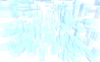 Blue and white abstract digital and technology background. The pattern with repeating rectangles. 3D illustration