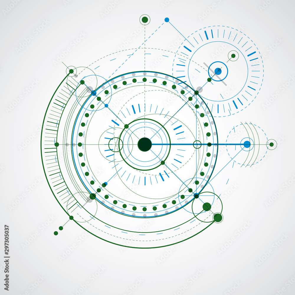 Aufkleber technical blueprint, colorful vector digital background with geometric design elements, circles. ill