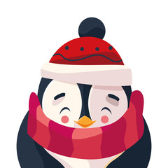 penguin with hat and scarf in white background