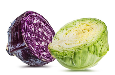 Fresh  and green cabbages isolated on white background with clipping path