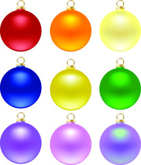 3d realistic christmas balls of different colors vector set. Isolated elements on a transparent background for Christmas and New Year decoration for various purposes.
