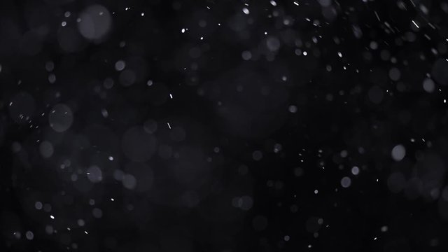 Abstract glittering particles floating bokeh. Colorful blurred dust sparkles on black background. Holiday backdrop. Slow motion 4K UHD video footage. 3840X2160