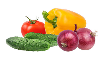 Fresh vegetables isolated on white background with clipping path