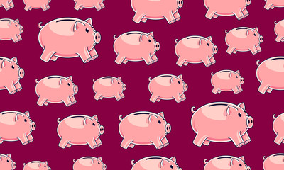 Piggy banks seamless background, backdrop for financial business website or economical theme ads and information, piggybank savings, vector wallpaper or web site background.