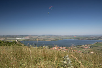 Paragliders above south moravia, Pálava, czech republic