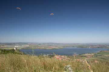 Paragliders above south moravia, Pálava, czech republic