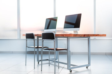 close up. computer Desk for clients in the lobby of the Bank