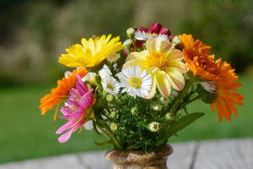 autumnal colorful bunch of flowers with asters and dahlias