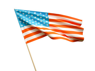 Waving USA flag on white background 3D illustration