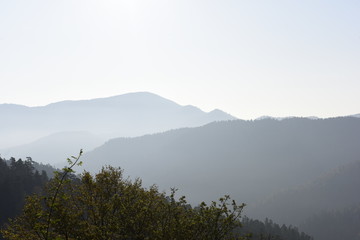 mountains in a foggy morning