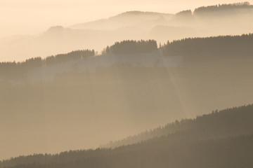 winter sunset in czech mountains, Krkonose