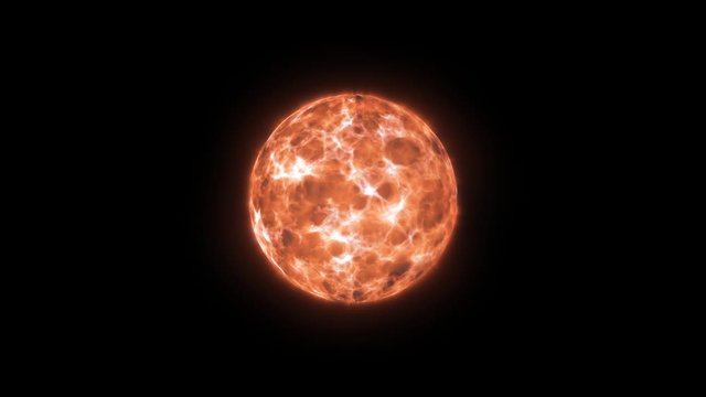 Large burning sun fireball element. 3d animation of burning sun planet in space