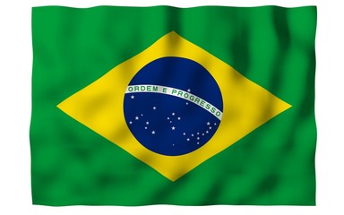 Waving flag of Brazil. Ordem e Progresso. Order and progress. Rio de Janeiro. South America. State symbol. 3d illustration