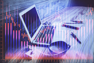 Fototapeta na wymiar Multi exposure of forex graph and work space with computer. Concept of international online trading.
