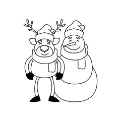 snowman with reindeer on white background