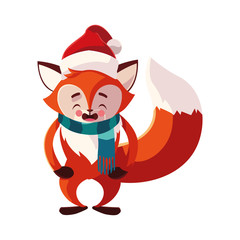 fox with hat and scarf in white background