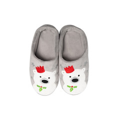 Christmas slippers decorated white bears isolated on white background. Clipping path. Top view