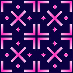 Obraz premium Pink and dark blue colored geometric seamless pattern. Abstract vector background with rhombuses, diamond shapes, crosses. Cute Christmas, winter style design.