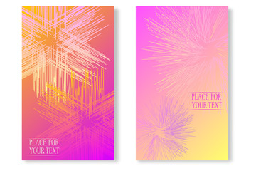 Trendy covers with geometric dynamic patterns. Modern colorful gradients. Futuristic backgrounds with linear shapes in vector. Applicable for banners, cards, posters, flyers, wallpaper, web design.