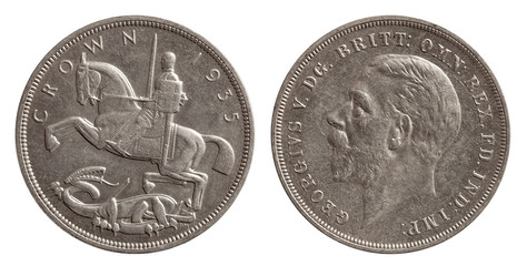Silver 1 one chrown coin great britain 1935 united kingdom