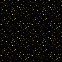 Glittering splashes seamless pattern or night sky with golden stars. Hand drawn watercolor gold dots isolated on black background. Perfect for festive invitation, greeting card, wrapping paper, fabric