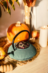 Autumn still life with teapot