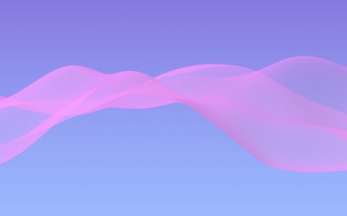 Pink wave on blue sky abstract background. Fluttering pink scarf. Waving on wind pink fabric. 3D illustration