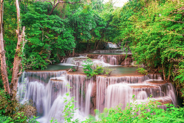 Huai Mae Kamin waterfall Srinakarin at Kanchanaburi, in Thailand.Onsen atmosphere.
