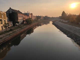 River Begej bank Zrenjanin Serbia in sunset