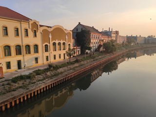 River Begej bank Zrenjanin Serbia in sunset