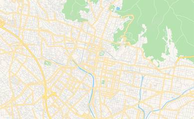 Fototapeta na wymiar Printable street map of Kofu, Japan