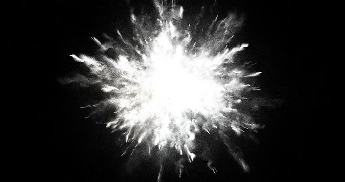 Colorful 4K CG Smoke Powder Dust Explosion With Alpha Matte. Millions Of Particles Spreading All Over The Screen
