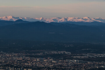 Panoramatic view of Pyrenees from top of Tibidabo in barcelona