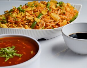 noodles with vegetables rice with sauce chinese cuisine
