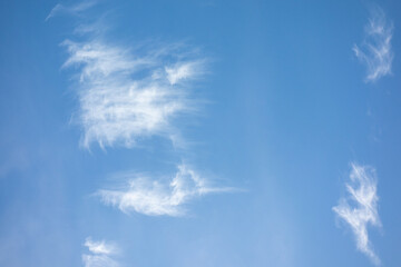 Cirrus white clouds on light blue sky. Panorama view background or overlay elements for design projects