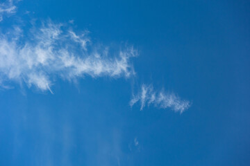 Cirrus white clouds on light blue sky. Panorama view background or overlay elements for design projects