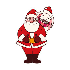 rabbit and santa claus with hat of christmas in white background
