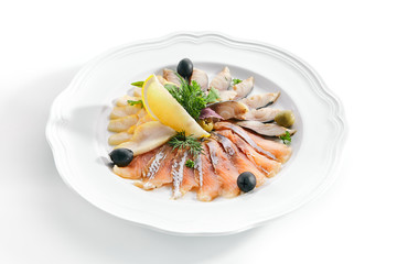Raw Assorted Fish Delicacies or Sashimi Isolated